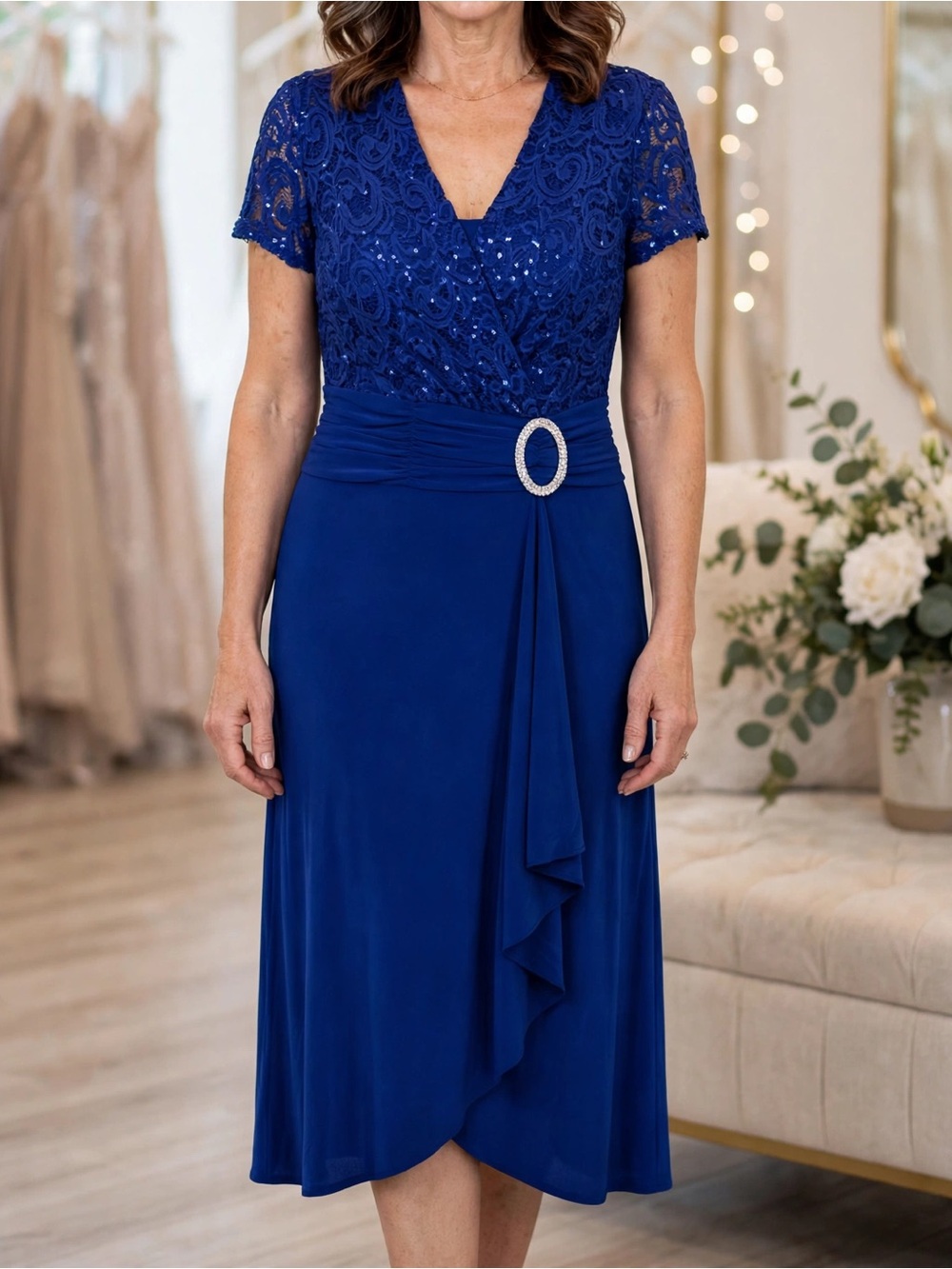 R&M Richards Dress 16 Royal Blue Lace Sequin Mother of Bride Formal NWT